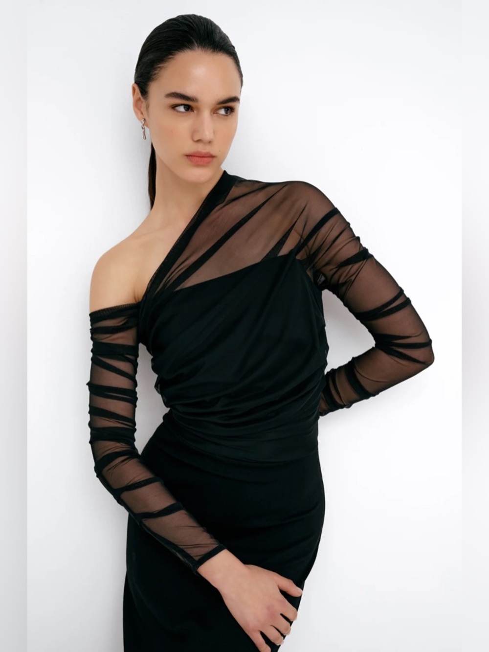 NWT Marcella Black Monroe Dress European Ponte & Mesh Gown Womens Size M - Picture 2 of 13